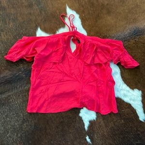 Off the shoulder red halter neck blouse